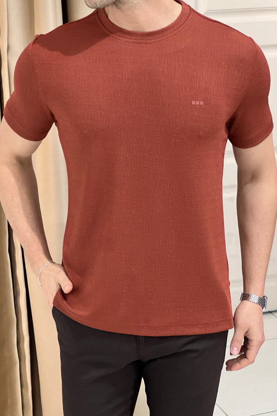 
                  
                    Slim Fit Lycra Crew Neck Short Sleeve Tile T-Shirt
                  
                