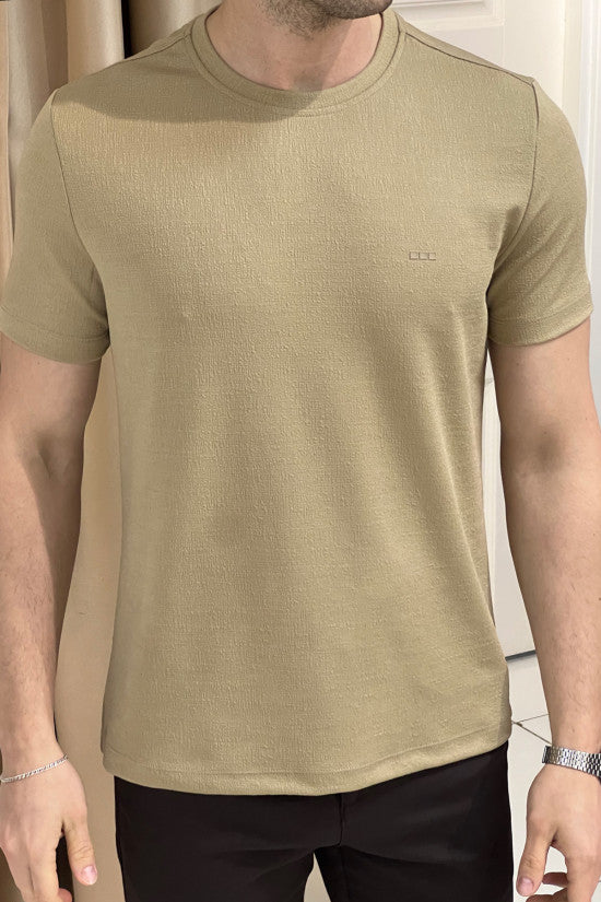 
                  
                    Slim Fit Lycra Crew Neck Short Sleeve Beige T-Shirt
                  
                