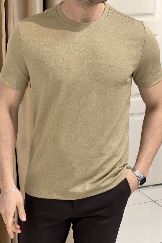 
                  
                    Slim Fit Lycra Crew Neck Short Sleeve Beige T-Shirt
                  
                