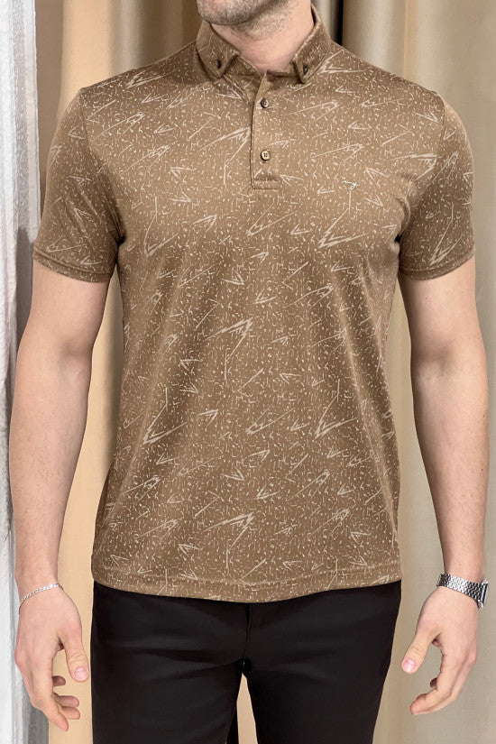 
                  
                    Slim Fit Patterned Italian Collar Tobacco Short Sleeve T-Shirt
                  
                