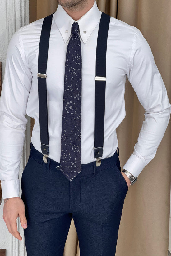 Slim Fit Mono Collar Plaid Blue Jacket