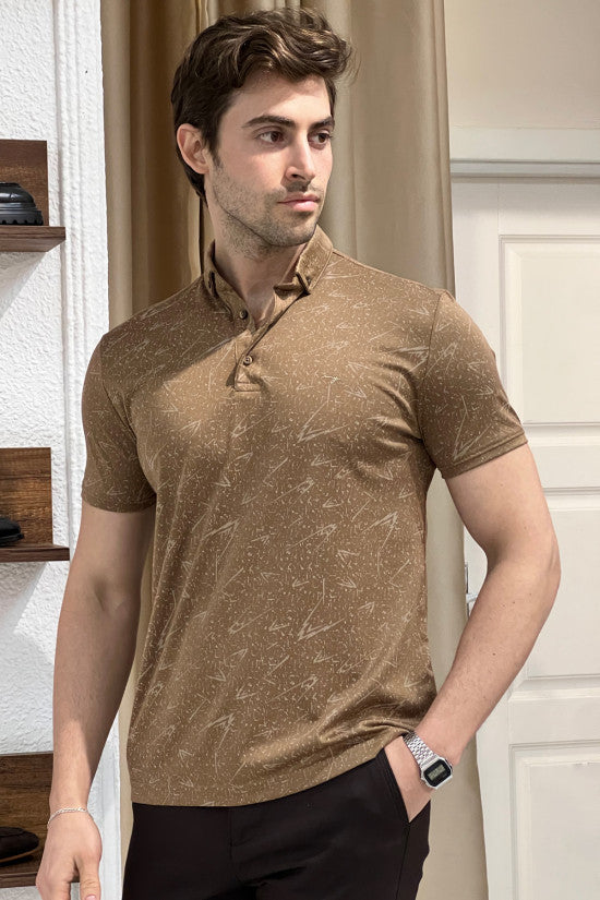 
                  
                    Slim Fit Patterned Italian Collar Tobacco Short Sleeve T-Shirt
                  
                