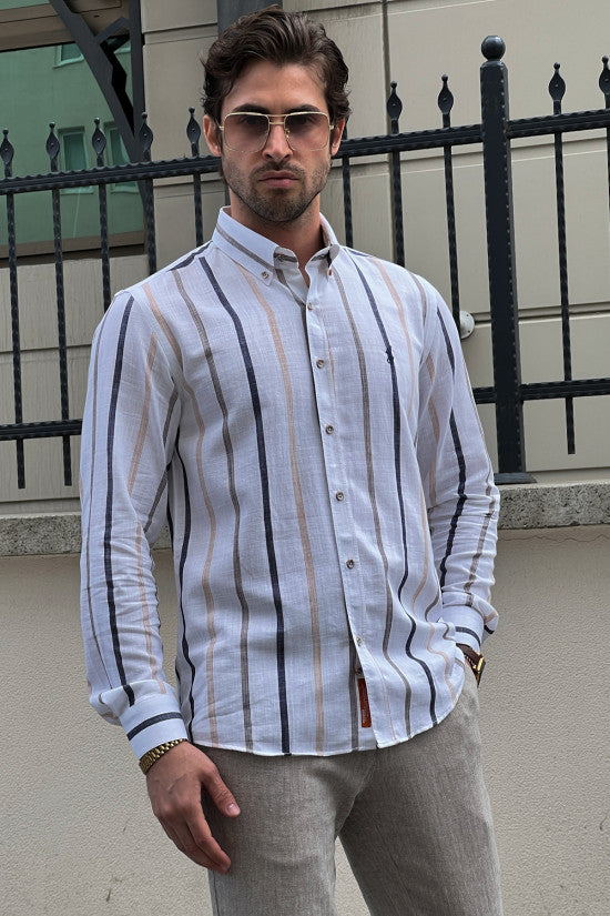 
                  
                    Slim Fit High Quality Striped Cotton White&Navyblue Shirt
                  
                