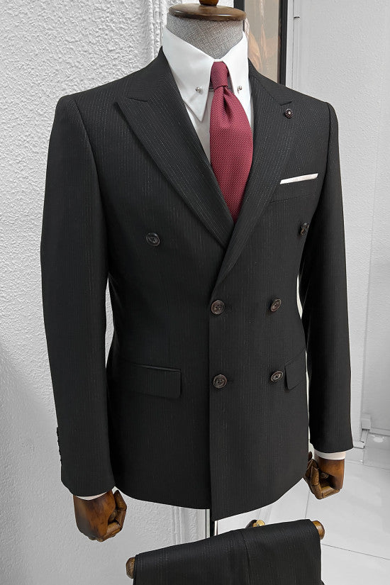 
                  
                    Slim Fit Striped Double Breasted Wool Black Suit
                  
                