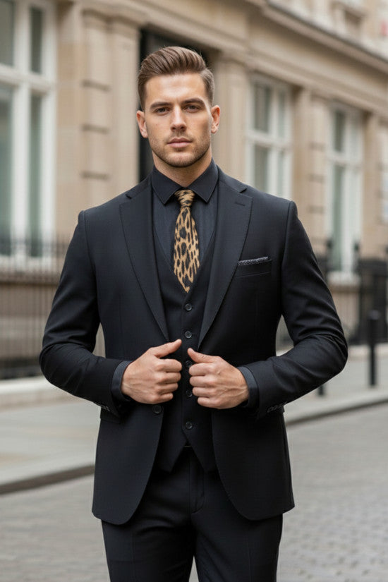 
                  
                    Slim Fit Mono Collar Viscon Blend Black Vest Suit
                  
                
