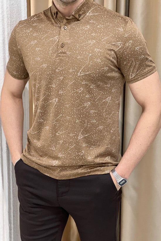 
                  
                    Slim Fit Patterned Italian Collar Tobacco Short Sleeve T-Shirt
                  
                