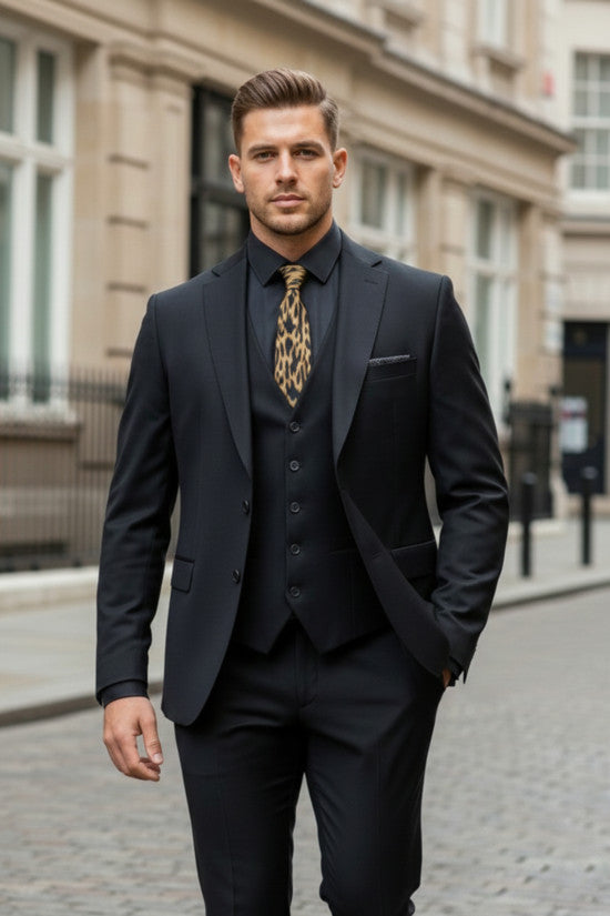 
                  
                    Slim Fit Mono Collar Viscon Blend Black Vest Suit
                  
                