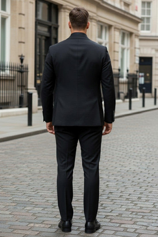 
                  
                    Slim Fit Mono Collar Viscon Blend Black Vest Suit
                  
                