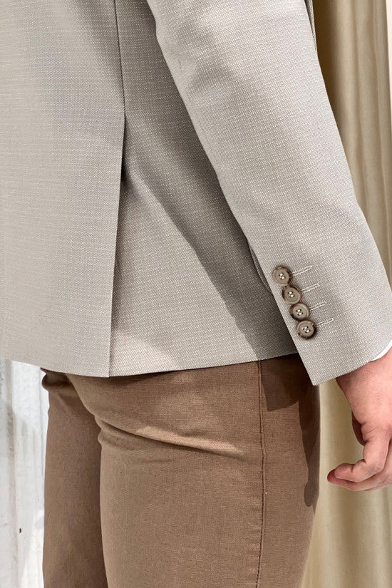 Slim Fit Pointed Collar Bag Pocket Double Breasted Beige Jacket