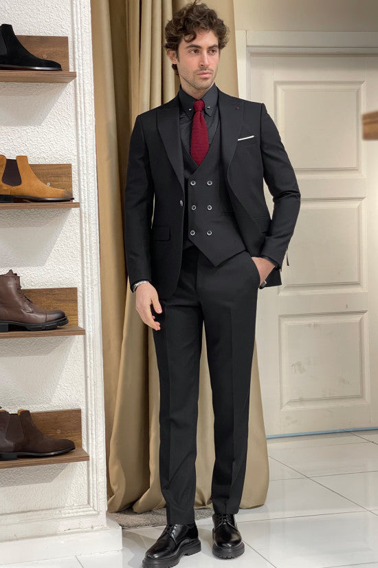 Slim Fit Vest Black Suit