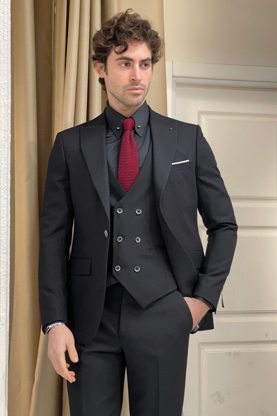 Slim Fit Vest Black Suit