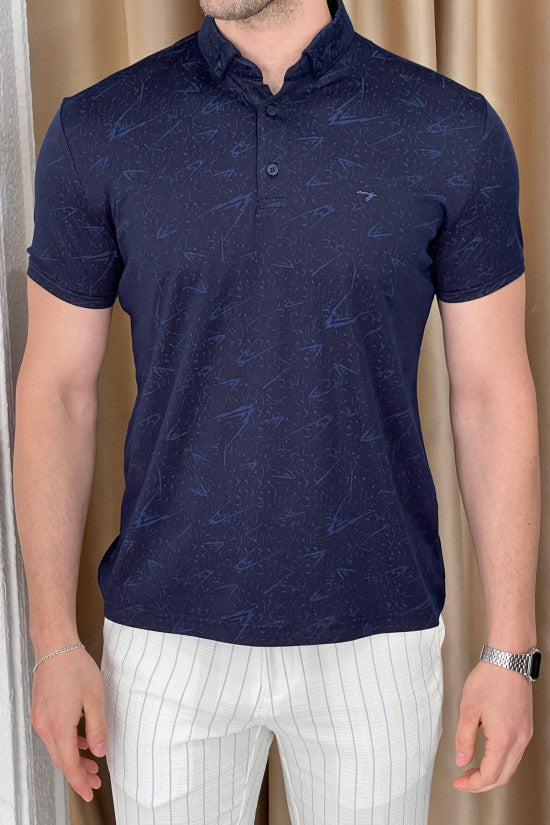 
                  
                    Slim Fit Patterned Italian Collar Navyblue Short Sleeve T-Shirt
                  
                