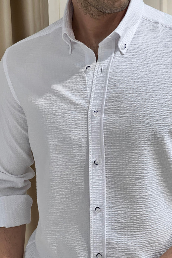 
                  
                    Regular Fit Button Collar Seersucker Striped White Shirt
                  
                