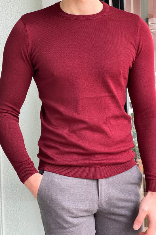 
                  
                    Slim Fit Burgundy Crew Neck Knitwear Sweater
                  
                