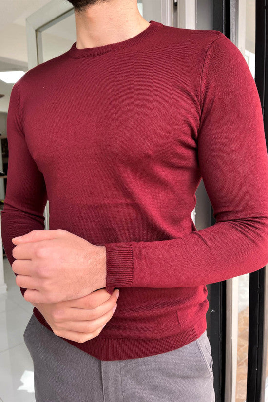 
                  
                    Slim Fit Burgundy Crew Neck Knitwear Sweater
                  
                