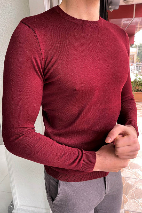 
                  
                    Slim Fit Burgundy Crew Neck Knitwear Sweater
                  
                