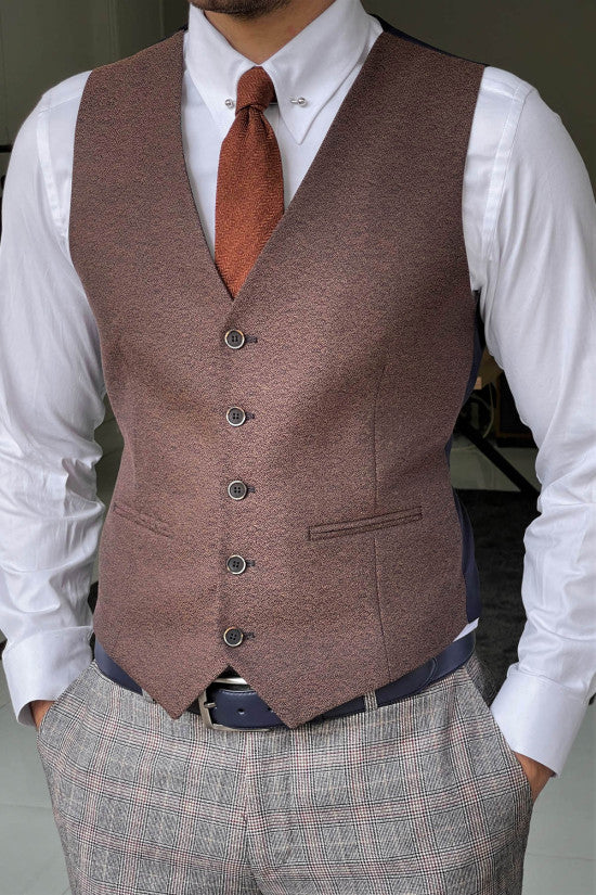 Slim Fit Brown Wool Vest