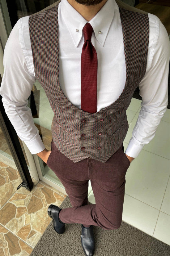 
                  
                    Slim Fit Claret Red Double Breasted Wool Vest
                  
                