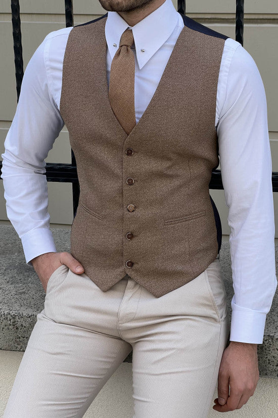 Slim Fit Camel Wool Vest