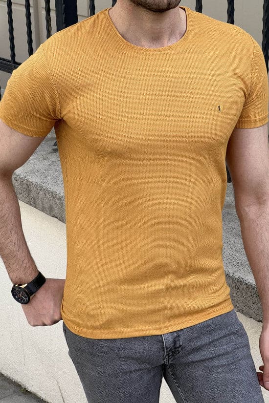 
                  
                    Slim Fit High Quality Self Patterned Crew Neck White Mustard T-Shirt
                  
                