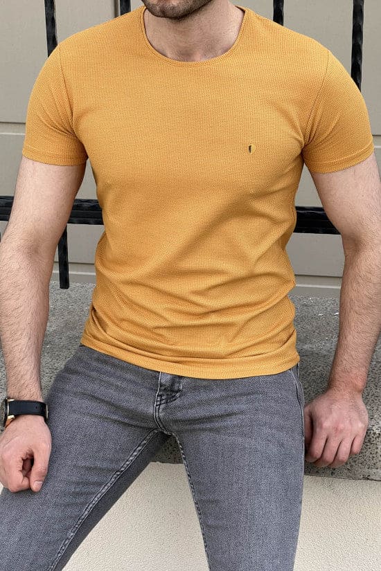 
                  
                    Slim Fit High Quality Self Patterned Crew Neck White Mustard T-Shirt
                  
                