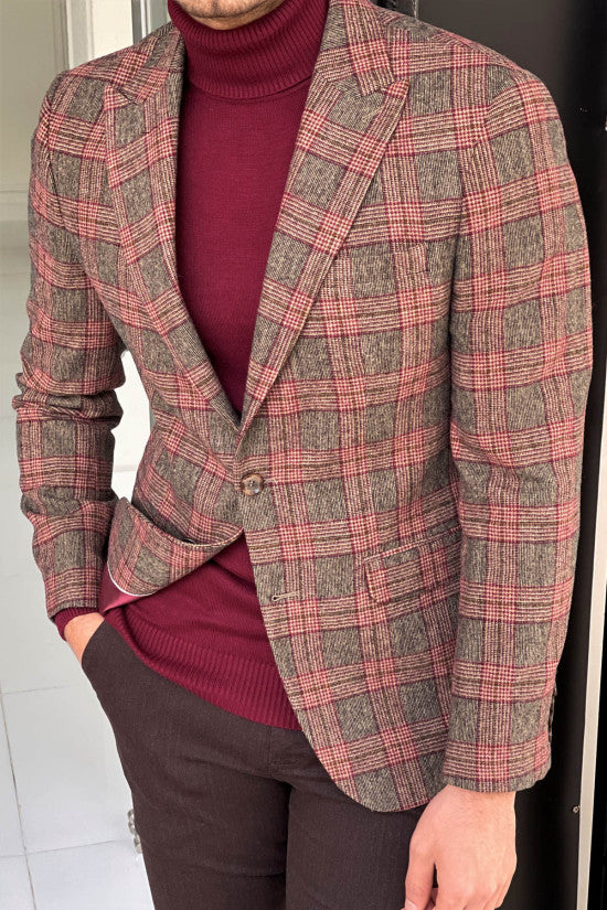 
                  
                    Slim Fit Beige Plaid Wool Jacket
                  
                