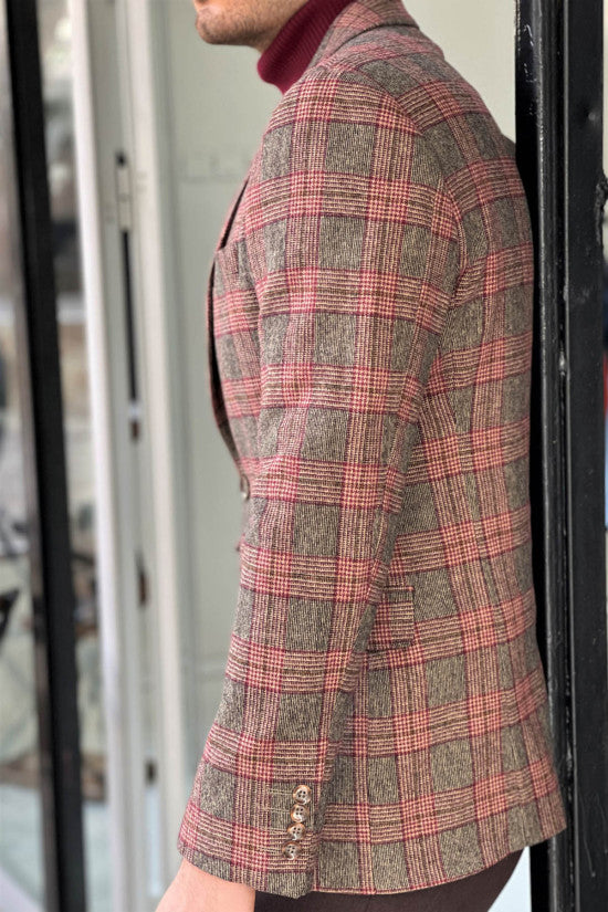 
                  
                    Slim Fit Beige Plaid Wool Jacket
                  
                