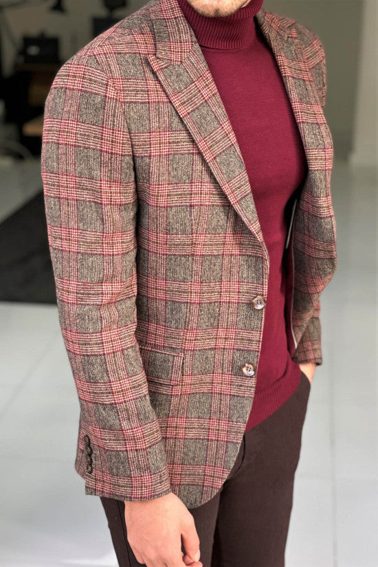 
                  
                    Slim Fit Beige Plaid Wool Jacket
                  
                