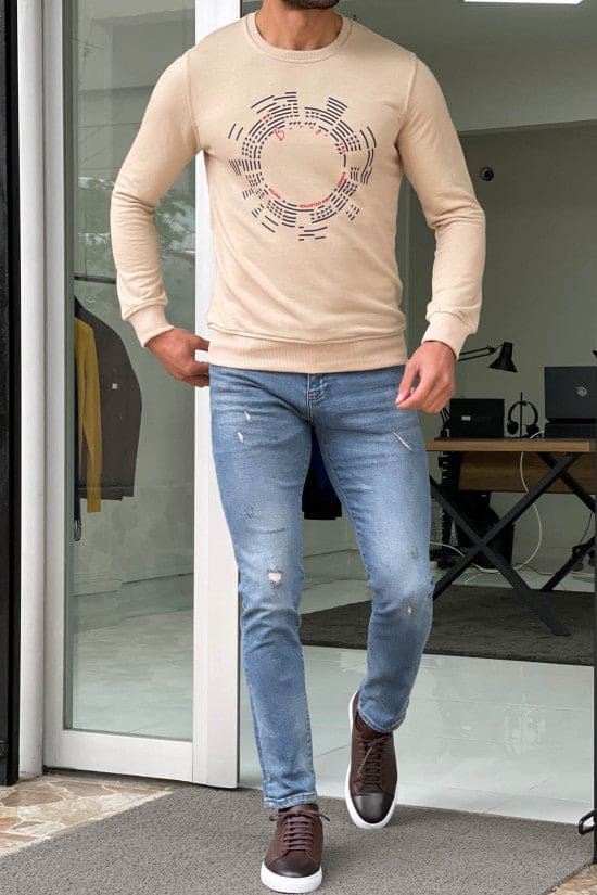 
                  
                    Slim Fit Beige Oval Collar Cotton Sweatshirt
                  
                