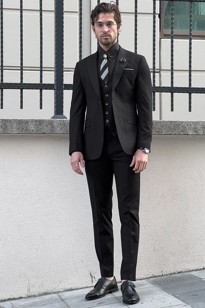 
                  
                    Slim-Fit Pointed collar Black Wool Suit
                  
                