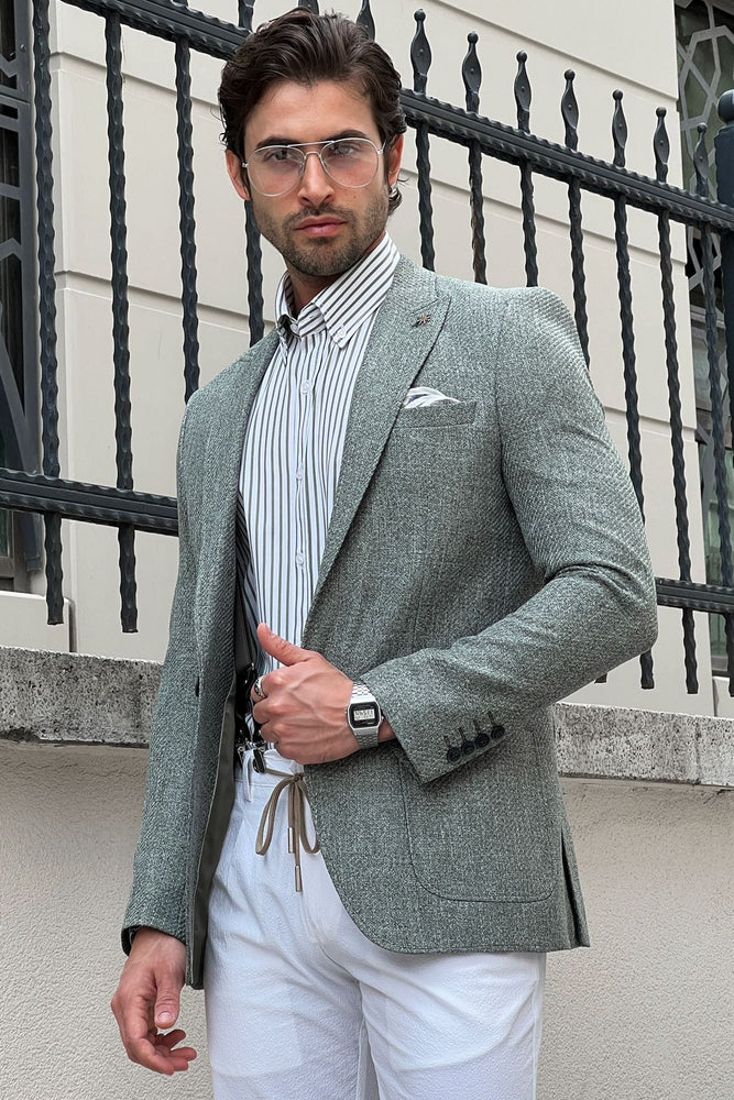 Slim Stretch Textured Tailored Blazer - Forest Green | Blazers | Politix