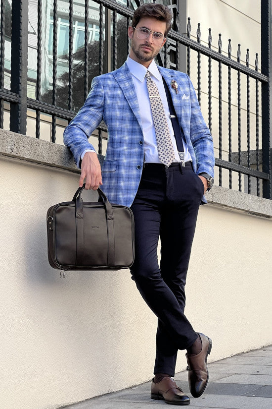 Slim Fit Special Production Plaid Blue Jacket