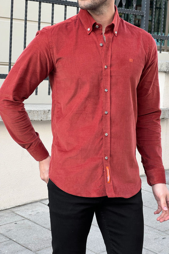 Slim Fit Button Collar Slim Corduroy Velvet Tile Shirt