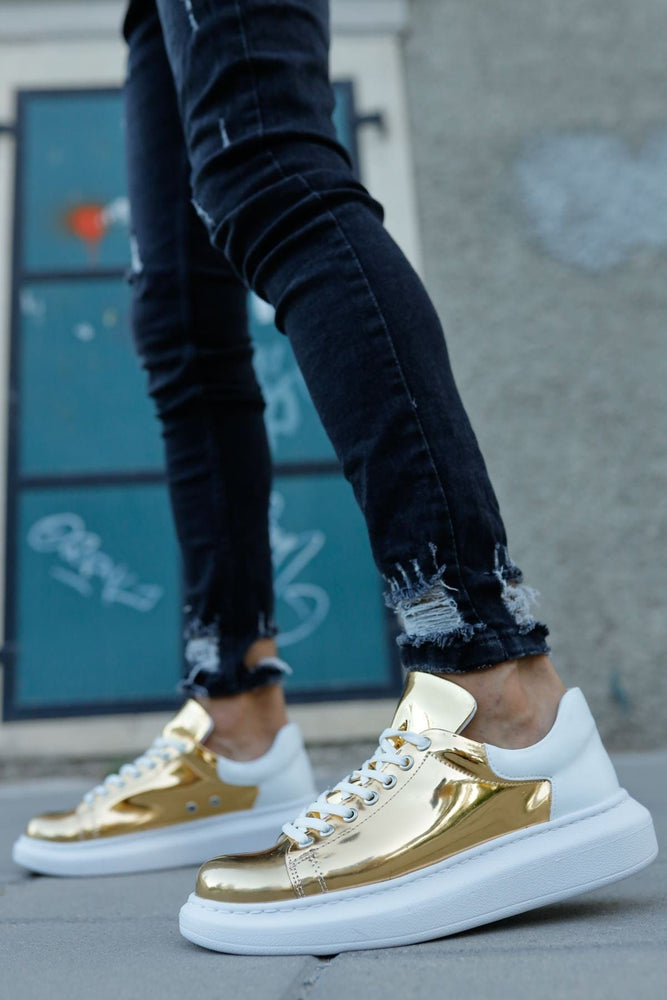 
                  
                    Men's Lace-up Gold - White Sport Shoes ch259 - OUTFITLIFT
                  
                