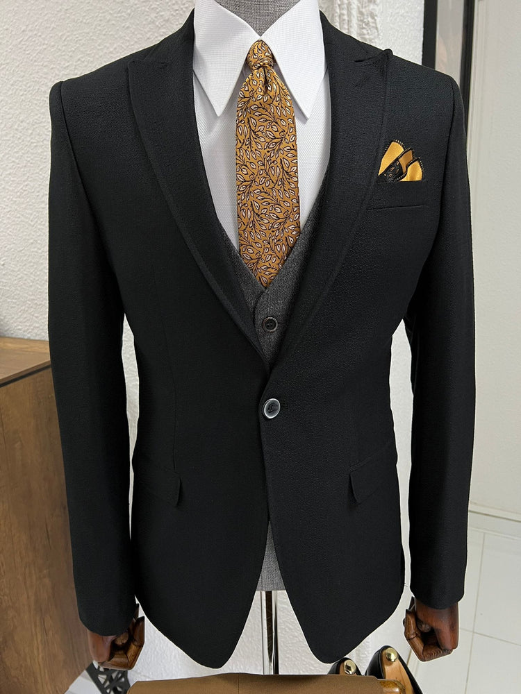 
                  
                    Slim Fit Pointed Collar Black Vest Suıt and a combination Men’s Suit
                  
                