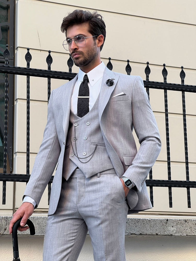 
                  
                    Slim Fit Self Patterned Pointed Collar Indigo Vest Suit
                  
                