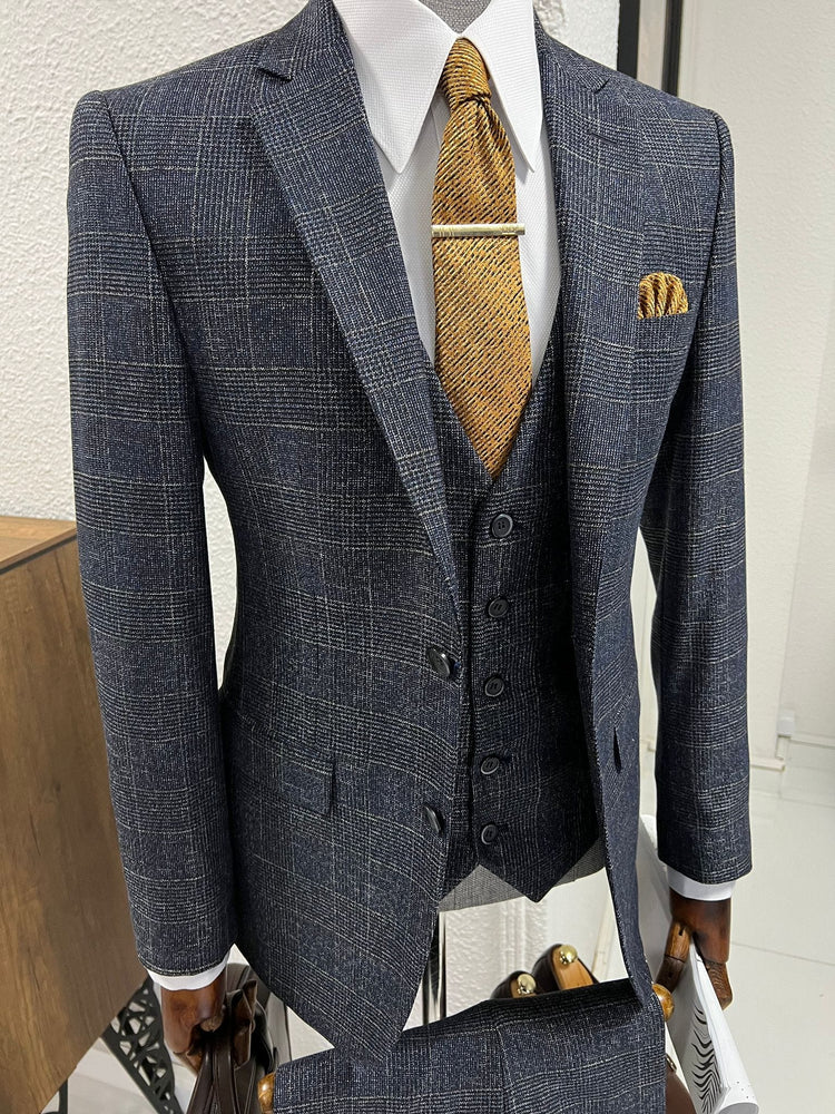 
                  
                    Slim-fit Pointed Collar Navy Blue Vest Business Suit
                  
                