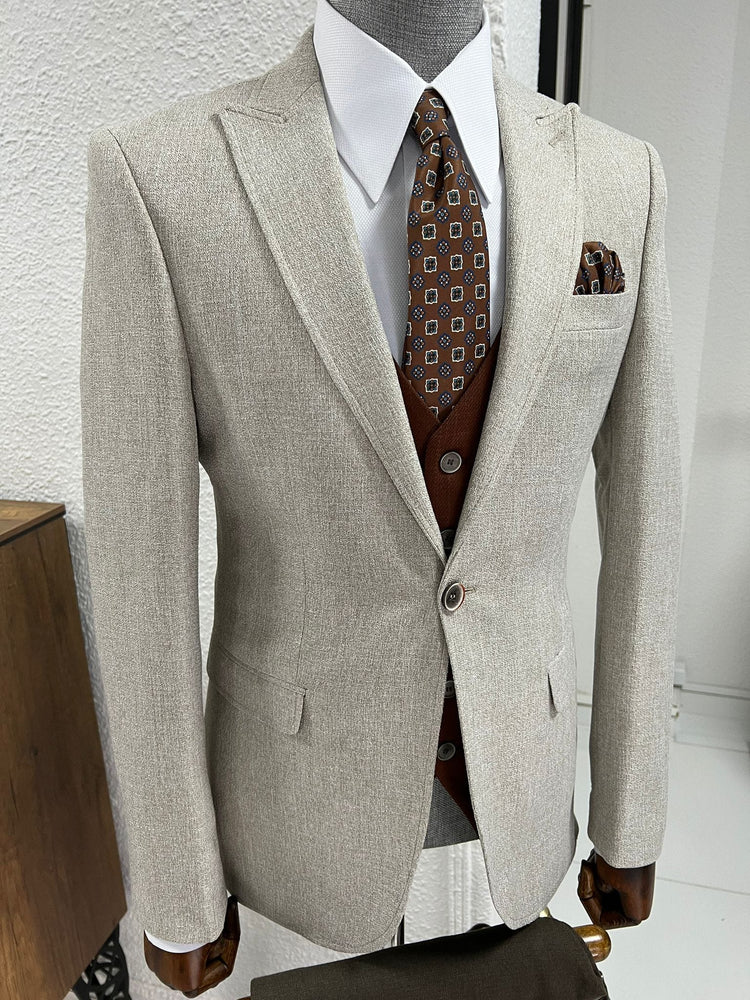 
                  
                    Slim-fit Pointed Collar Beige Vest Suit
                  
                