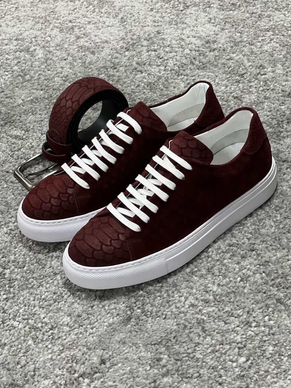 Rubner sole Lace-up suede print leather Burgundy
