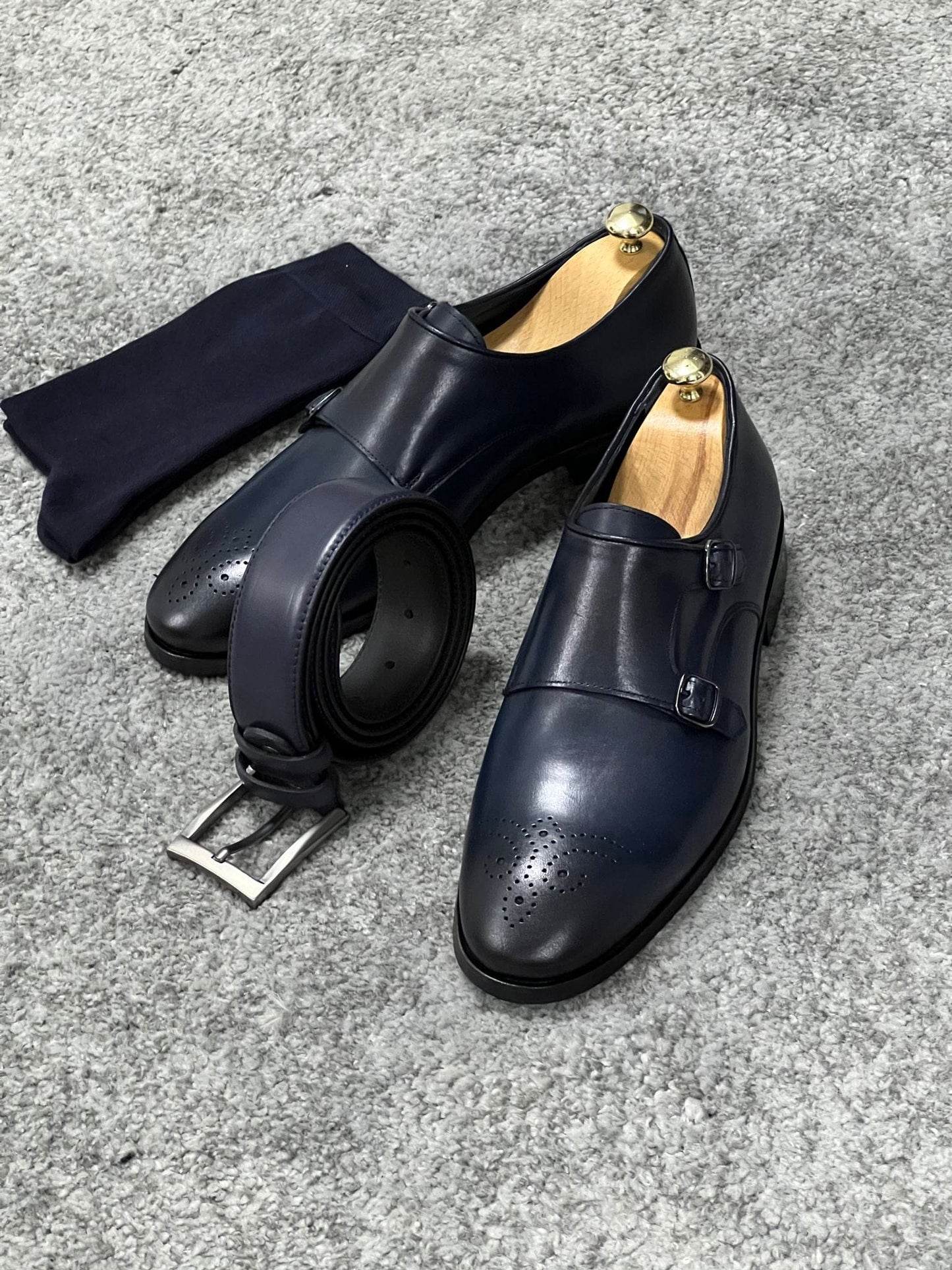 
                  
                    Neolite Sole Double Monk Strap Navy Blue Classic Shoes
                  
                