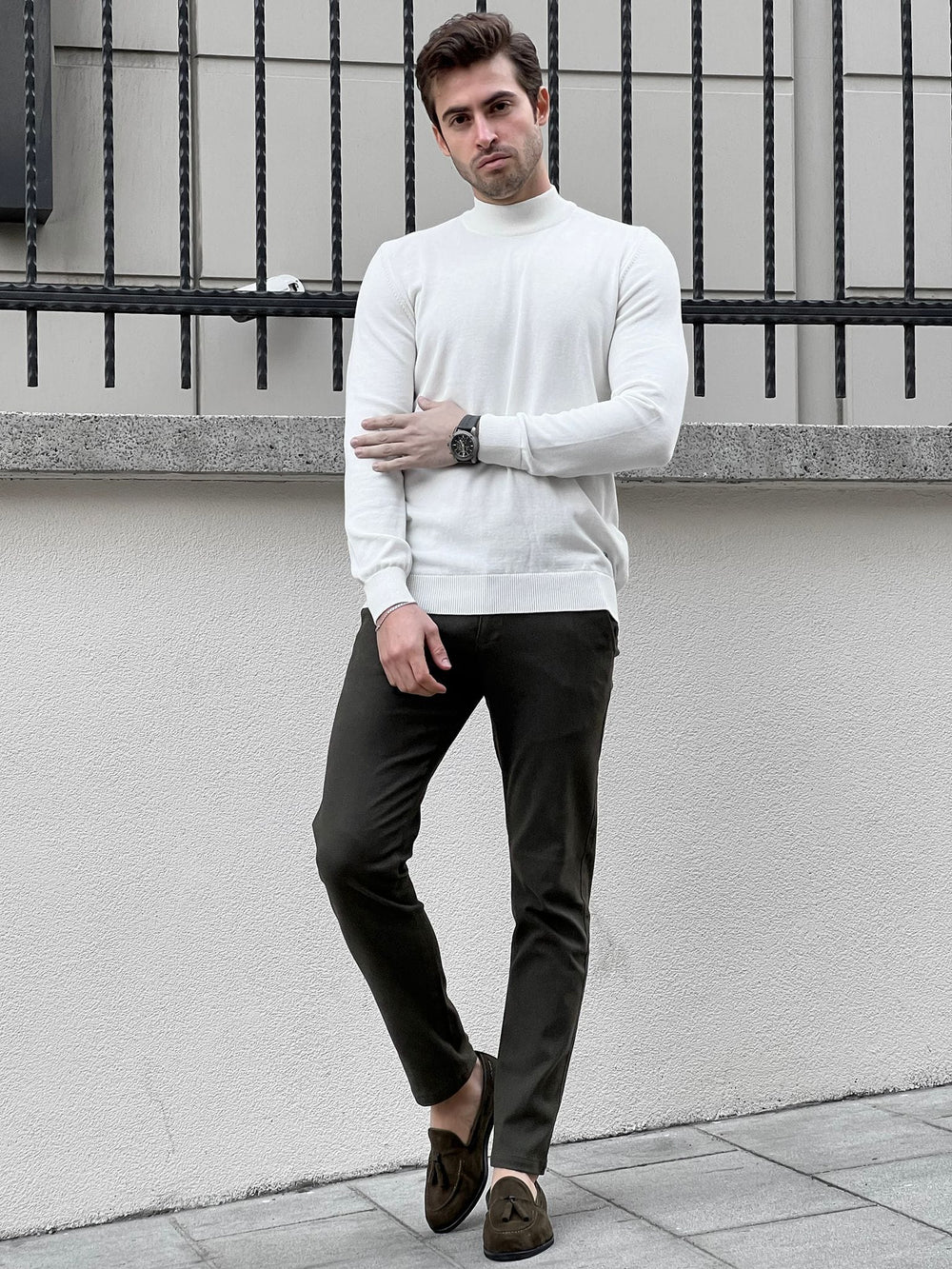 Slim fit White Half Turtleneck Sweater