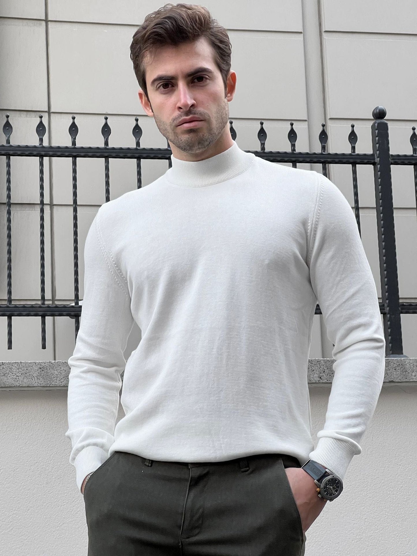 
                  
                    Slim fit White Half Turtleneck Sweater
                  
                