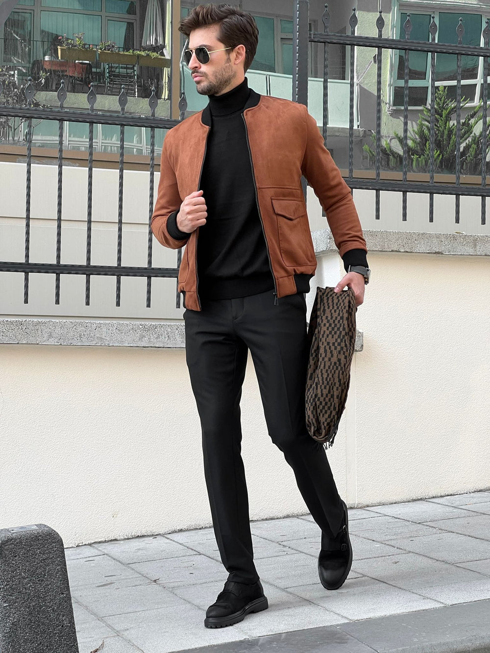 Suede Leather Camel Coat