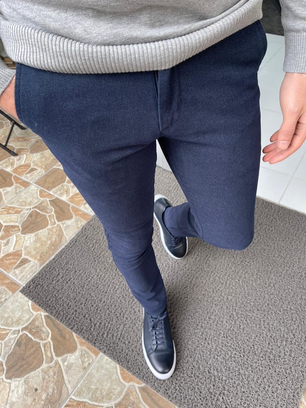 Slim Fit Navy Blue Dress Pants - OUTFITLIFT