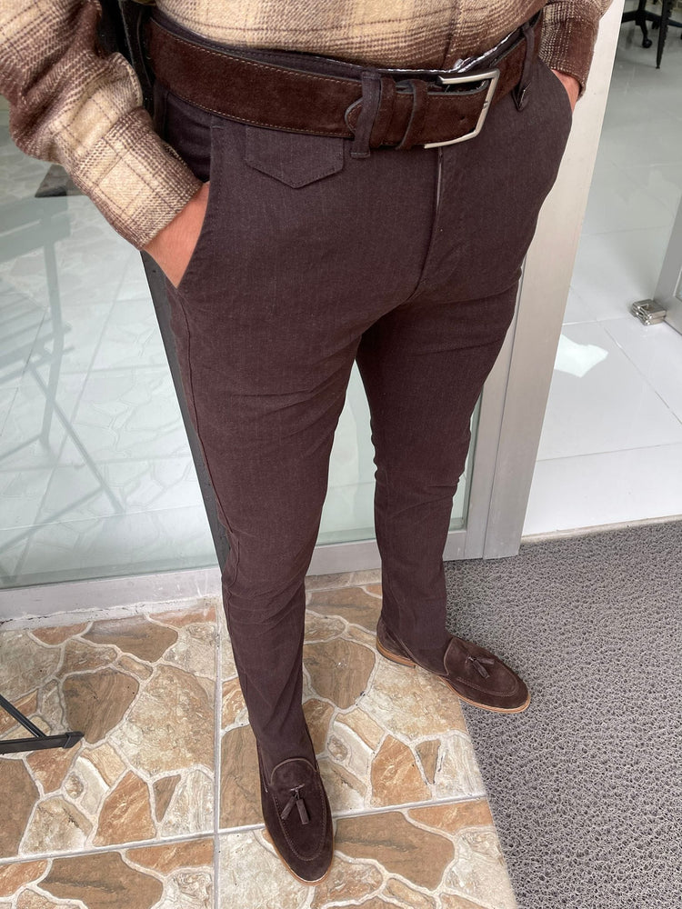 
                  
                    Slim Fit Side Pocket Navy Brown Pants - OUTFITLIFT
                  
                