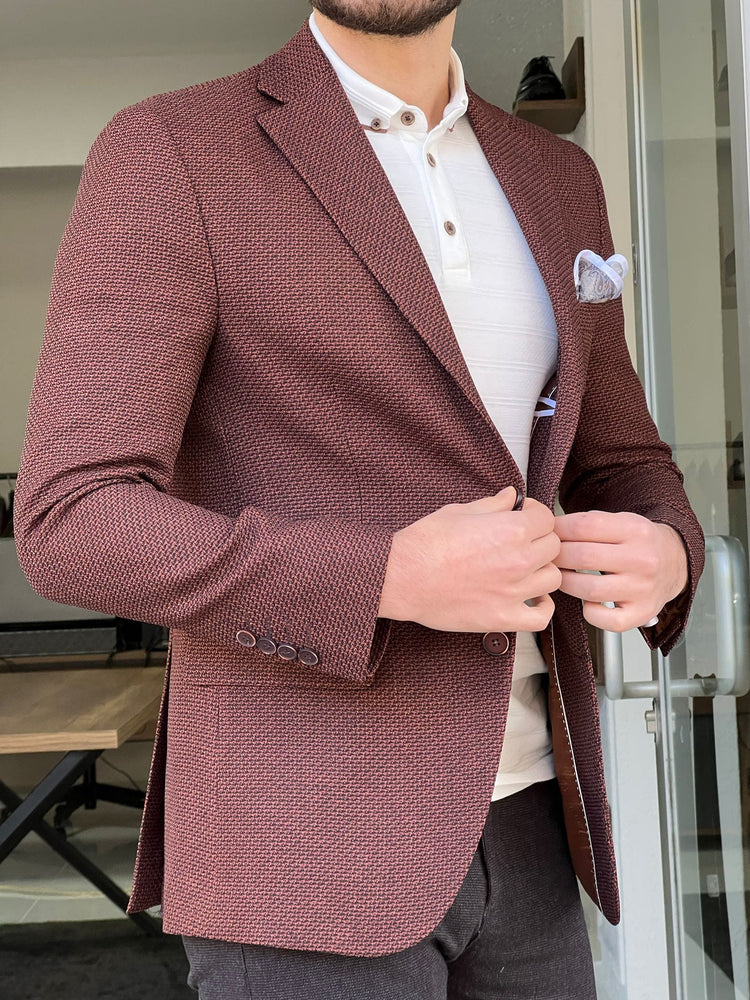 
                  
                    Slim Fit Knitted Brown Jacket - OUTFITLIFT
                  
                