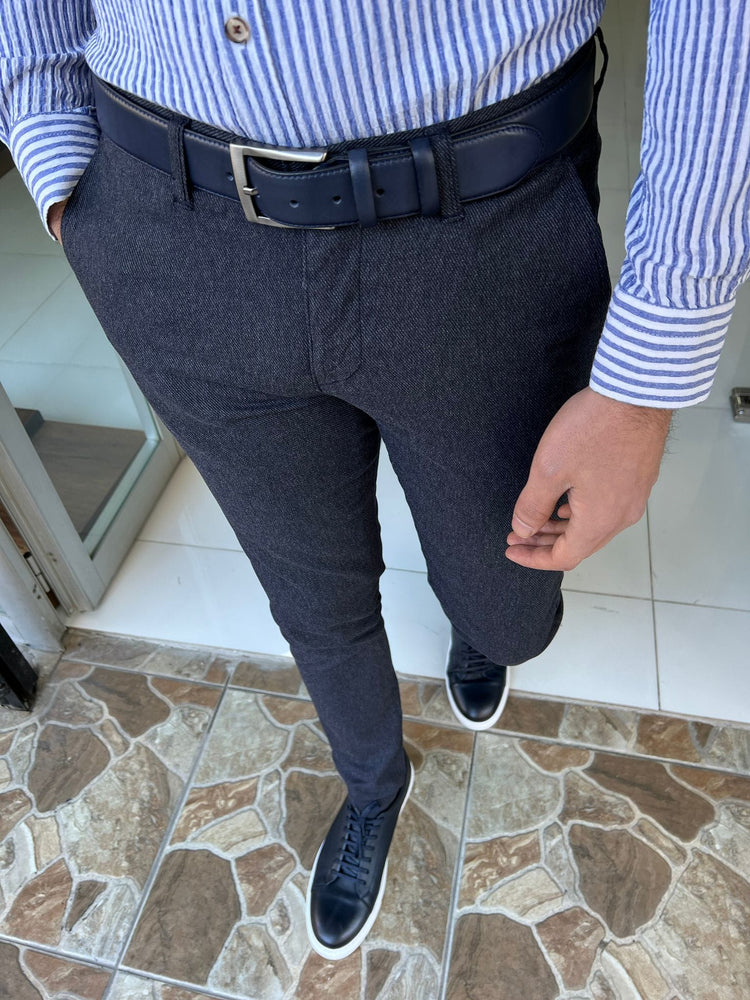 
                  
                    Slim Fit Micro Pattern Navy Blue Pants - OUTFITLIFT
                  
                