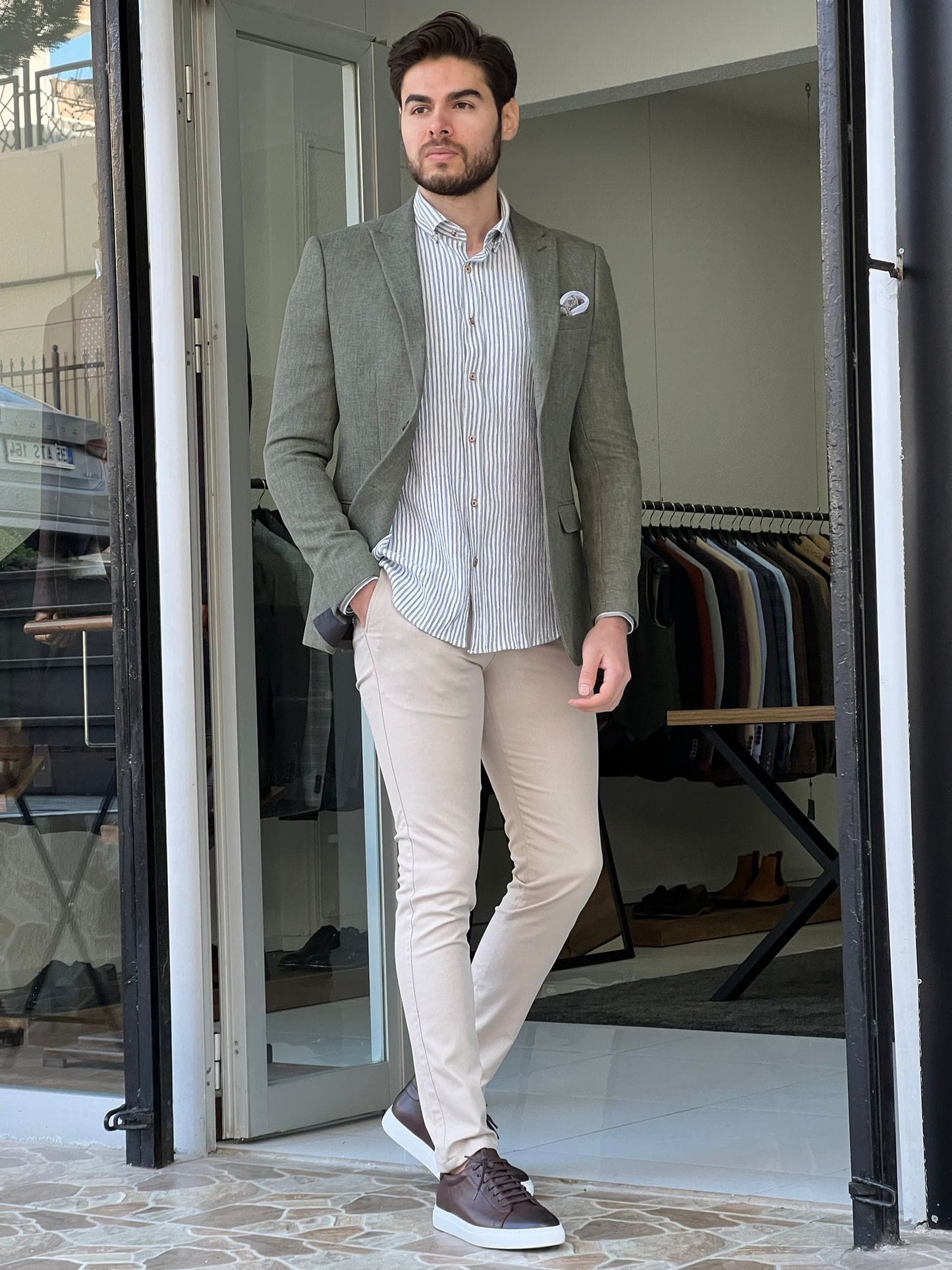 
                  
                    Slim Fit Cotton Green Jacket - OUTFITLIFT
                  
                