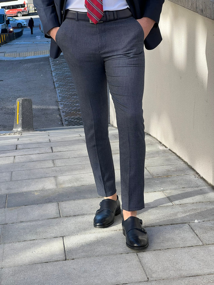 
                  
                    Slim Fit Micro Pattern Fabric Navy Blue Pants - OUTFITLIFT
                  
                