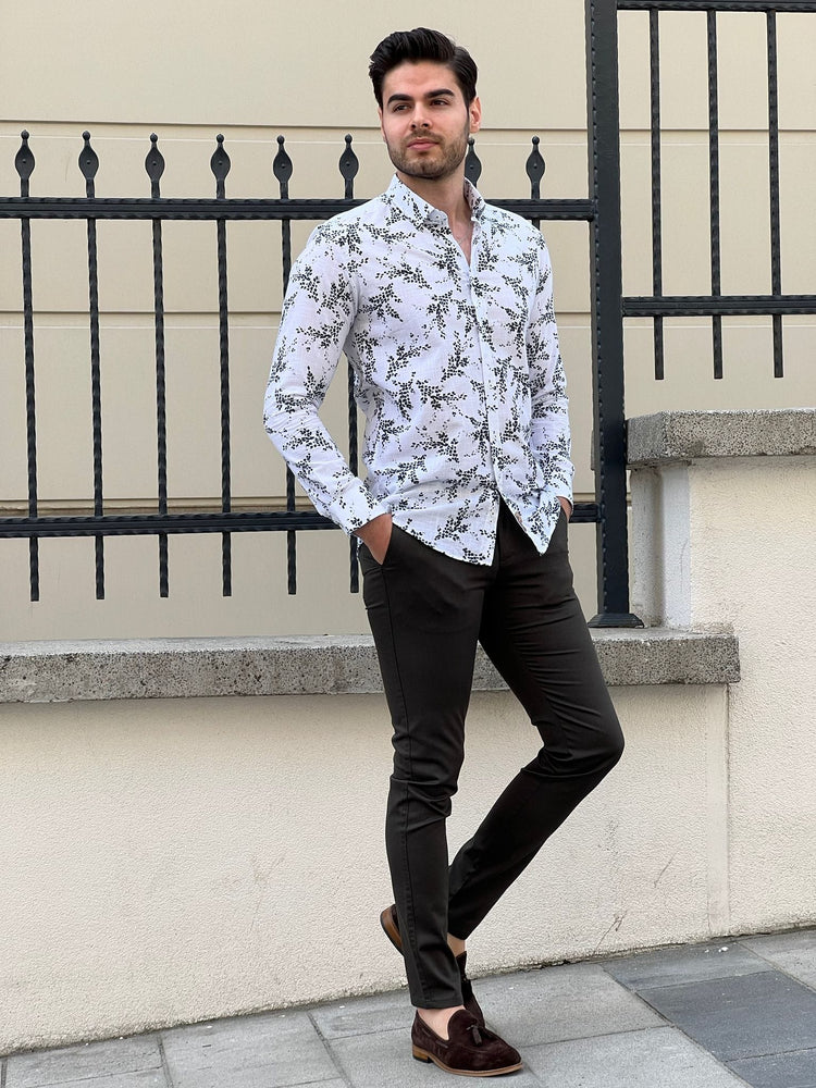 
                  
                    Slim Fit Patterned Cotton White Khaki Shirt - OUTFITLIFT
                  
                
